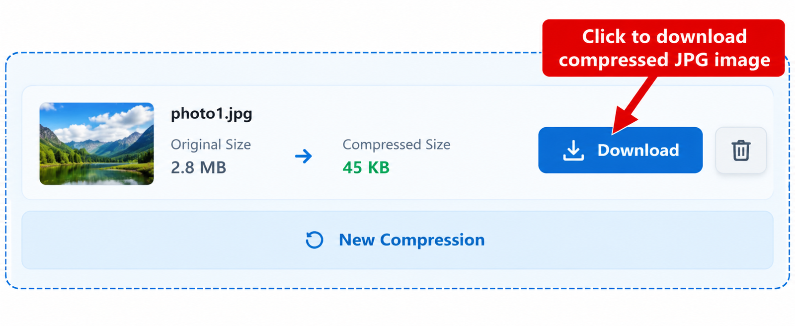 Download compressed JPG images after reducing file size