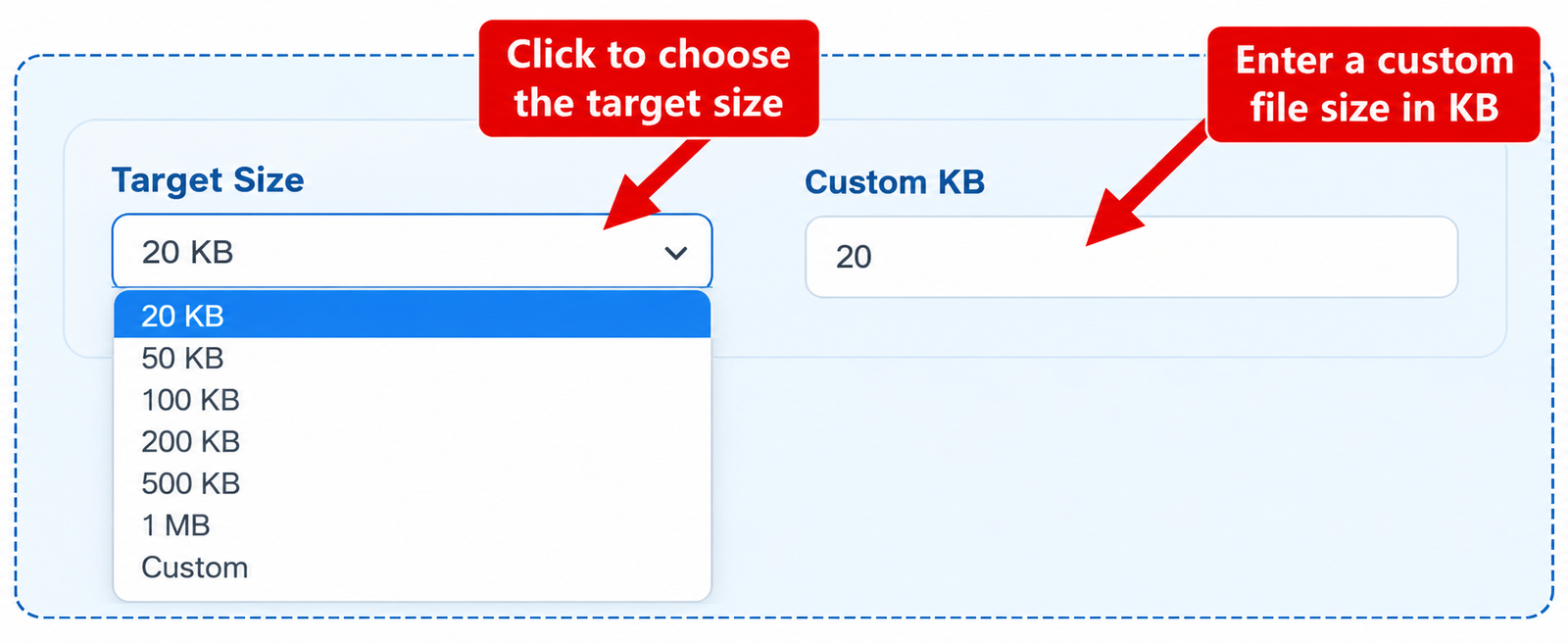 Choose target size to reduce JPG file size